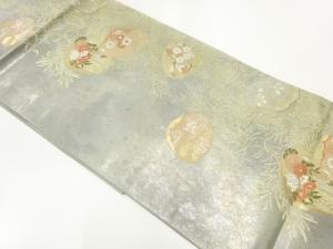 金糸貝合わせに花模様織出し袋帯